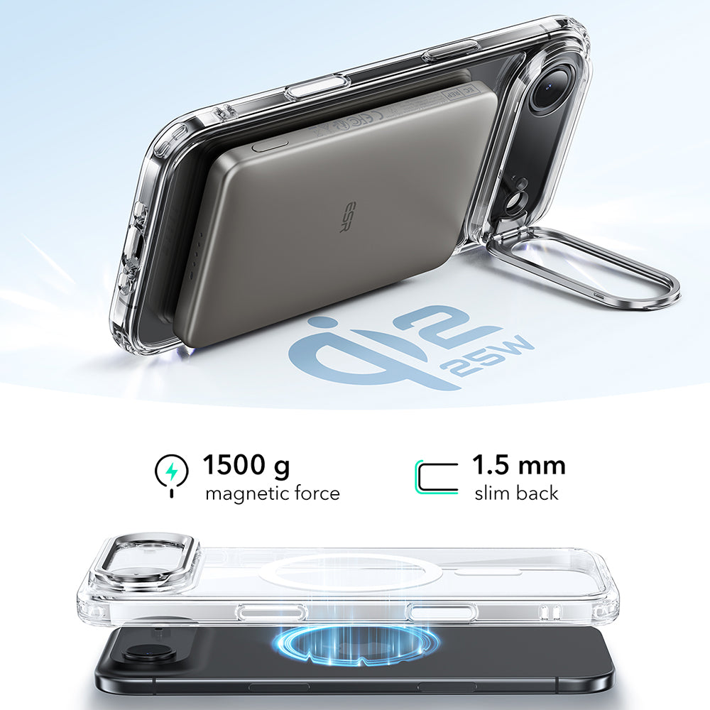 Puzdro MagSafe pre Apple iPhone 17 Air, ESR, Classic Hybrid Kickstand, Priehľadné