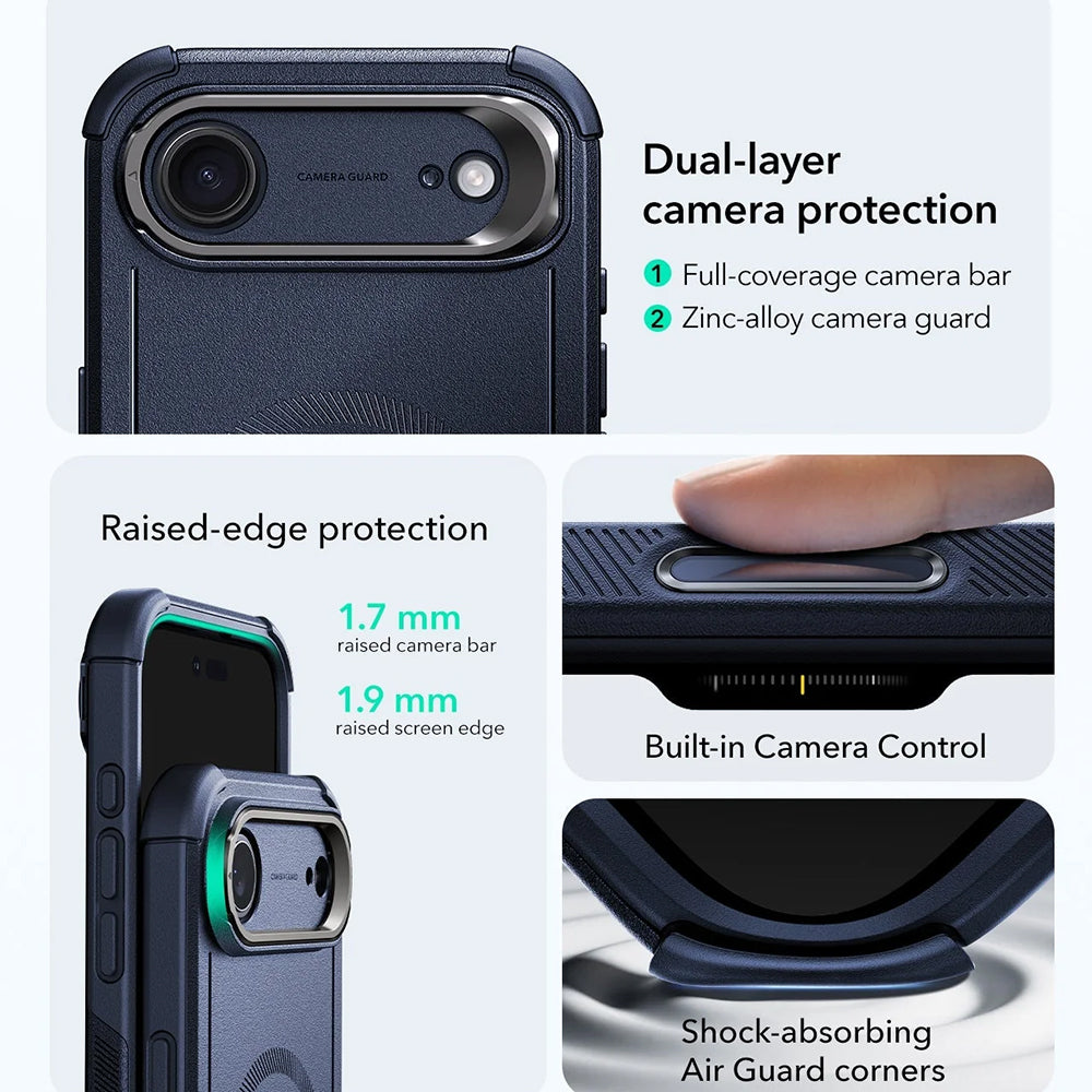 Puzdro MagSafe pre Apple iPhone 17 Air, ESR, Cyber Armor Kickstand, Modrá