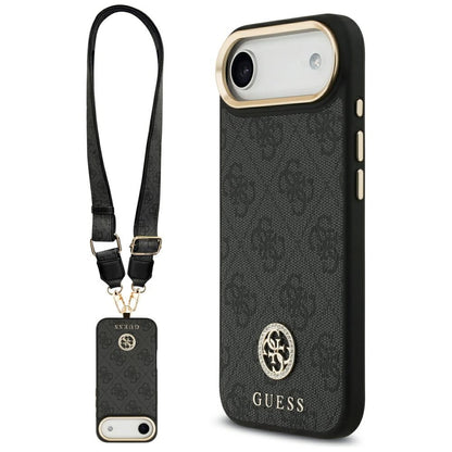 Puzdro MagSafe pre Apple iPhone 17 Air, Guess, 4G Strass Logo with Big Strap, Čierne