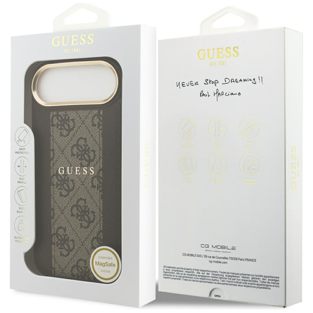 Puzdro MagSafe pre Apple iPhone 17 Air, Guess, 4G Stripe, Hnedá