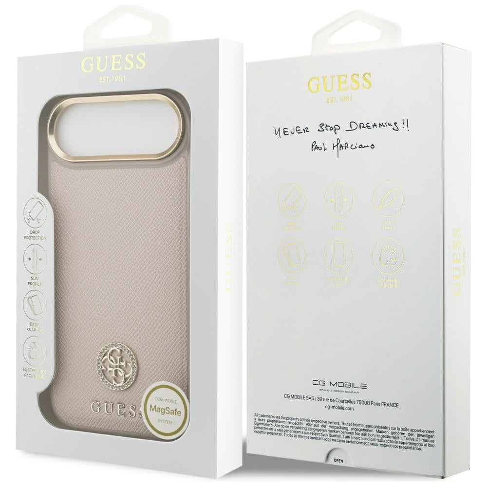 Puzdro MagSafe pre Apple iPhone 17 Air, Guess, Grained Strass Logo, Ružové