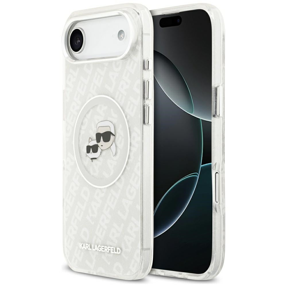 Puzdro MagSafe pre Apple iPhone 17 Air, Karl Lagerfeld, IML Glitter Karl & Choupette`s Heads, Sivá