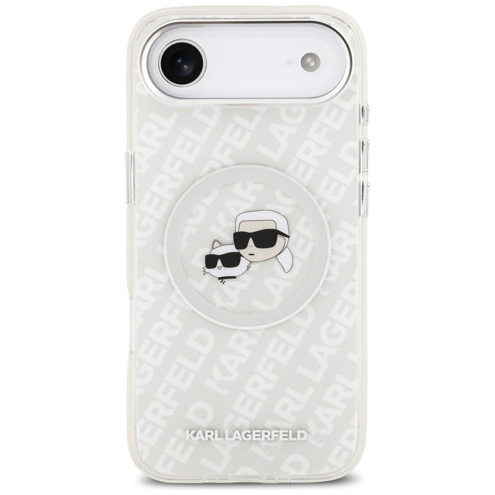 Puzdro MagSafe pre Apple iPhone 17 Air, Karl Lagerfeld, IML Glitter Karl & Choupette`s Heads, Sivá