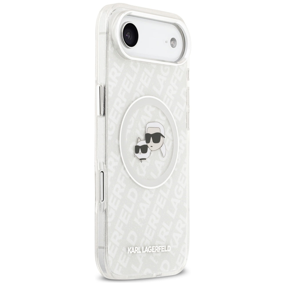 Puzdro MagSafe pre Apple iPhone 17 Air, Karl Lagerfeld, IML Glitter Karl & Choupette`s Heads, Sivá