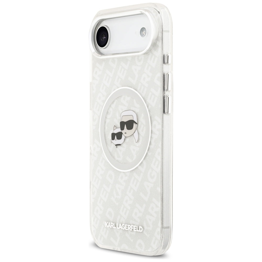 Puzdro MagSafe pre Apple iPhone 17 Air, Karl Lagerfeld, IML Glitter Karl & Choupette`s Heads, Sivá