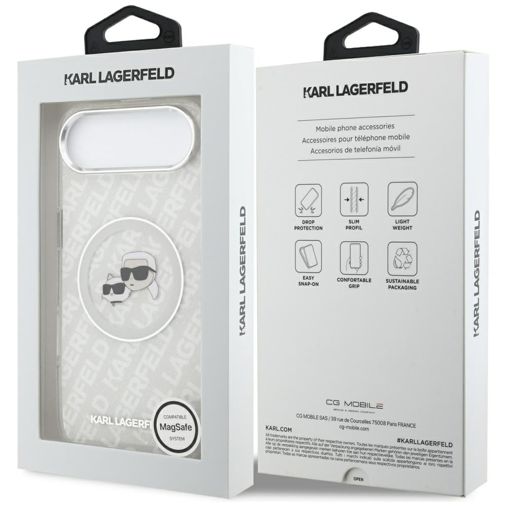 Puzdro MagSafe pre Apple iPhone 17 Air, Karl Lagerfeld, IML Glitter Karl & Choupette`s Heads, Sivá