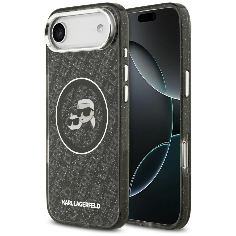 Puzdro MagSafe pre Apple iPhone 17 Air, Karl Lagerfeld, IML Glitter Karl & Choupette`s Heads, Čierne