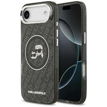Puzdro MagSafe pre Apple iPhone 17 Air, Karl Lagerfeld, IML Glitter Karl & Choupette`s Heads, Čierne