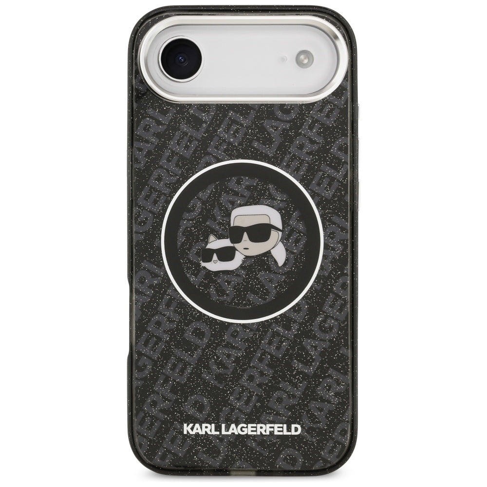 Puzdro MagSafe pre Apple iPhone 17 Air, Karl Lagerfeld, IML Glitter Karl & Choupette`s Heads, Čierne