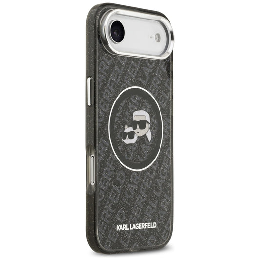 Puzdro MagSafe pre Apple iPhone 17 Air, Karl Lagerfeld, IML Glitter Karl & Choupette`s Heads, Čierne