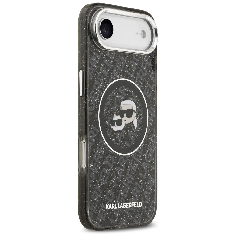 Puzdro MagSafe pre Apple iPhone 17 Air, Karl Lagerfeld, IML Glitter Karl & Choupette`s Heads, Čierne