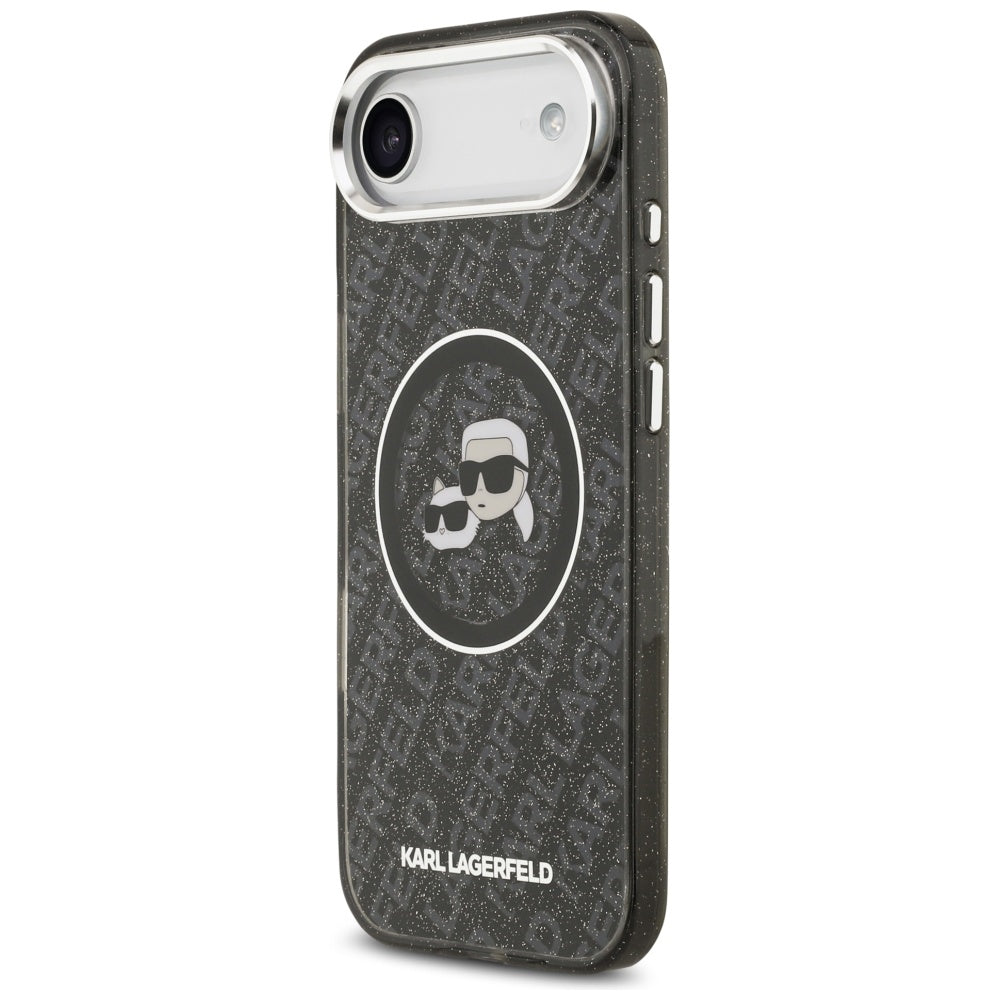 Puzdro MagSafe pre Apple iPhone 17 Air, Karl Lagerfeld, IML Glitter Karl & Choupette`s Heads, Čierne