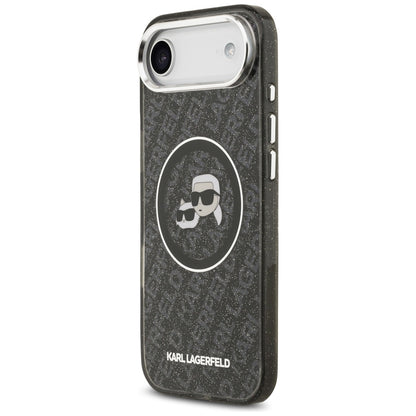 Puzdro MagSafe pre Apple iPhone 17 Air, Karl Lagerfeld, IML Glitter Karl & Choupette`s Heads, Čierne