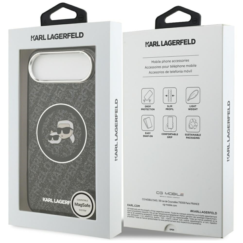 Puzdro MagSafe pre Apple iPhone 17 Air, Karl Lagerfeld, IML Glitter Karl & Choupette`s Heads, Čierne