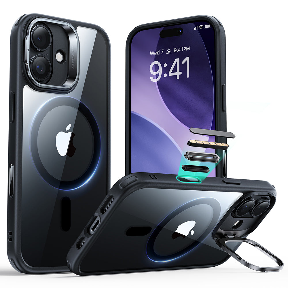Puzdro MagSafe pre Apple iPhone 17, ESR, Classic Hybrid Kickstand, Čierne Transparentné