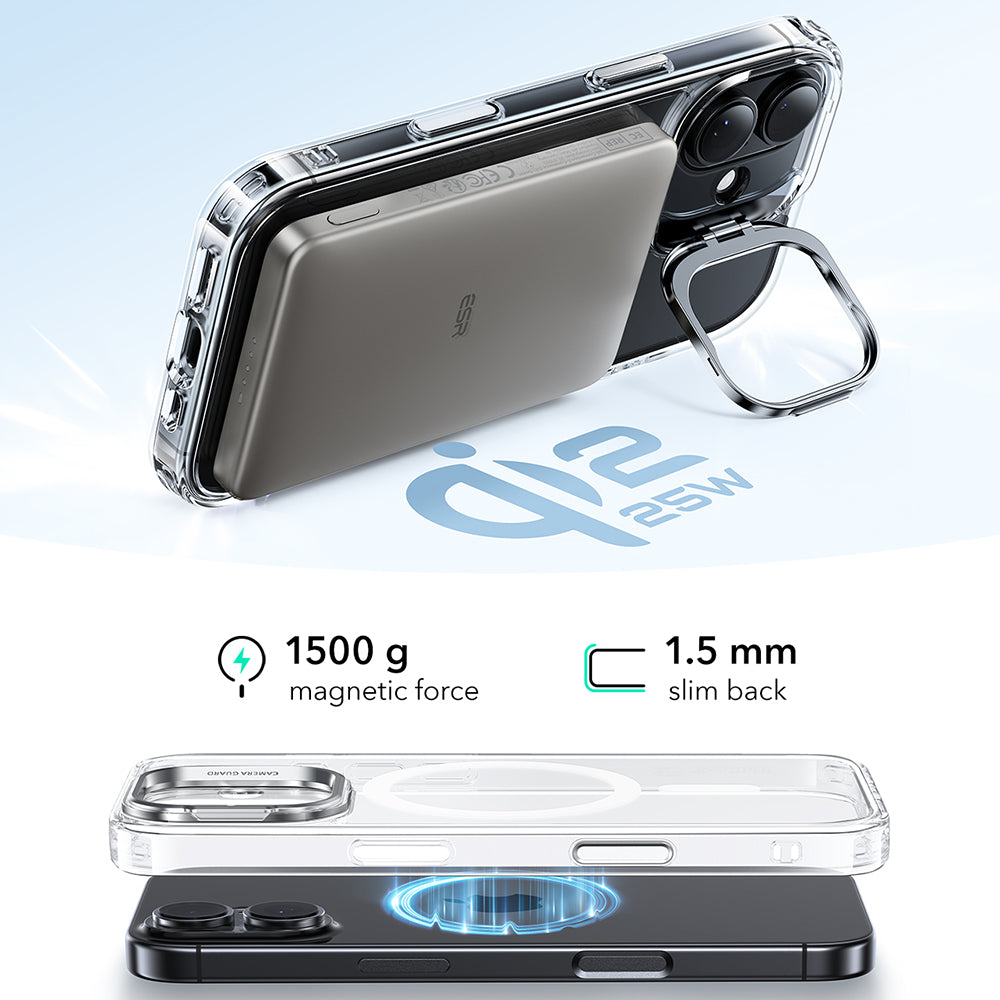 Puzdro MagSafe pre Apple iPhone 17, ESR, Classic Hybrid Kickstand, Transparent