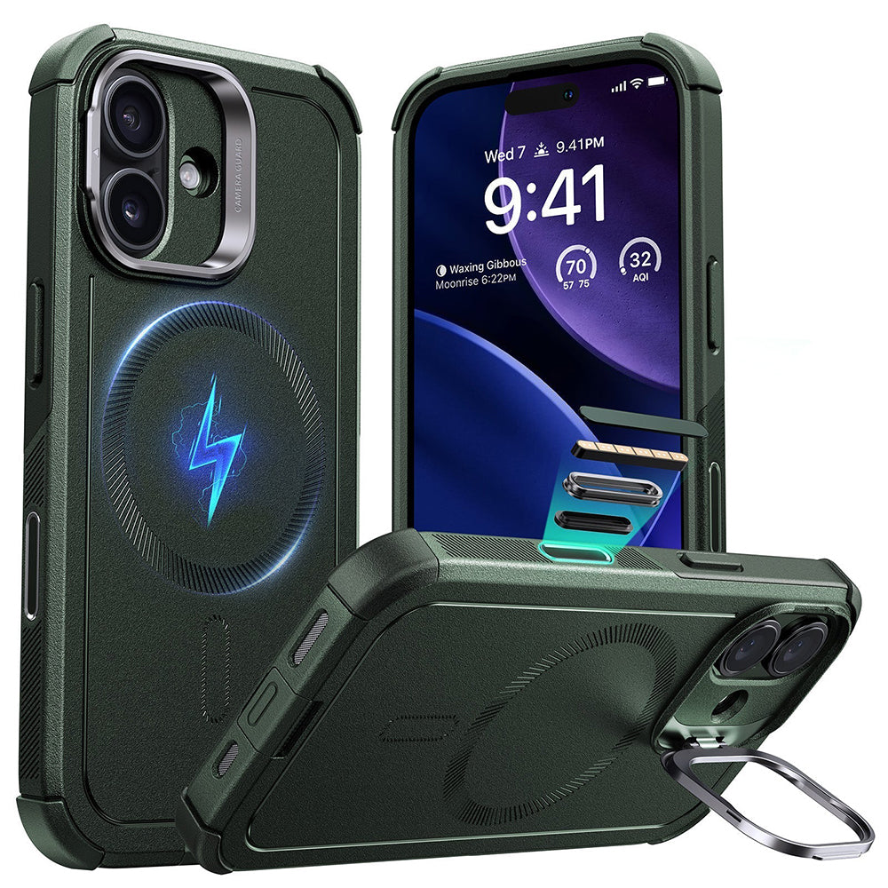 Puzdro MagSafe pre Apple iPhone 17, ESR, Cyber Armor Kickstand, Zelené