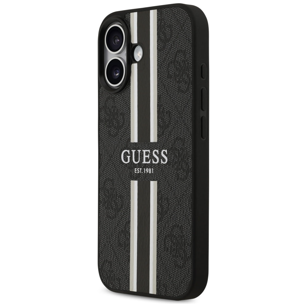 Puzdro MagSafe pre Apple iPhone 17, Guess, 4G Printed Stripes, Čierne