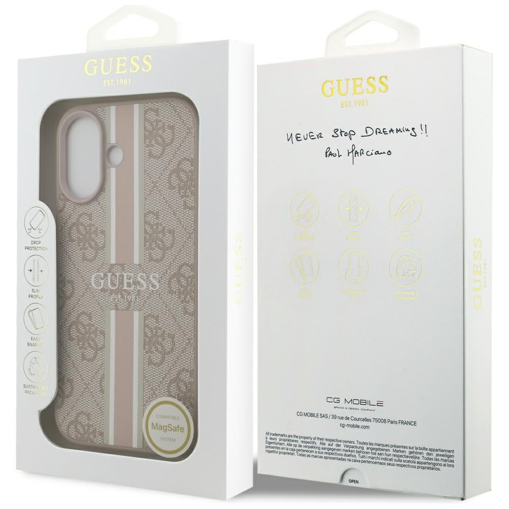 Puzdro MagSafe pre Apple iPhone 17, Guess, 4G Printed Stripes, Ružové