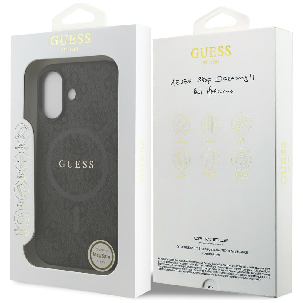 Puzdro MagSafe pre Apple iPhone 17, Guess, 4G Ring Classic Logo, Čierne