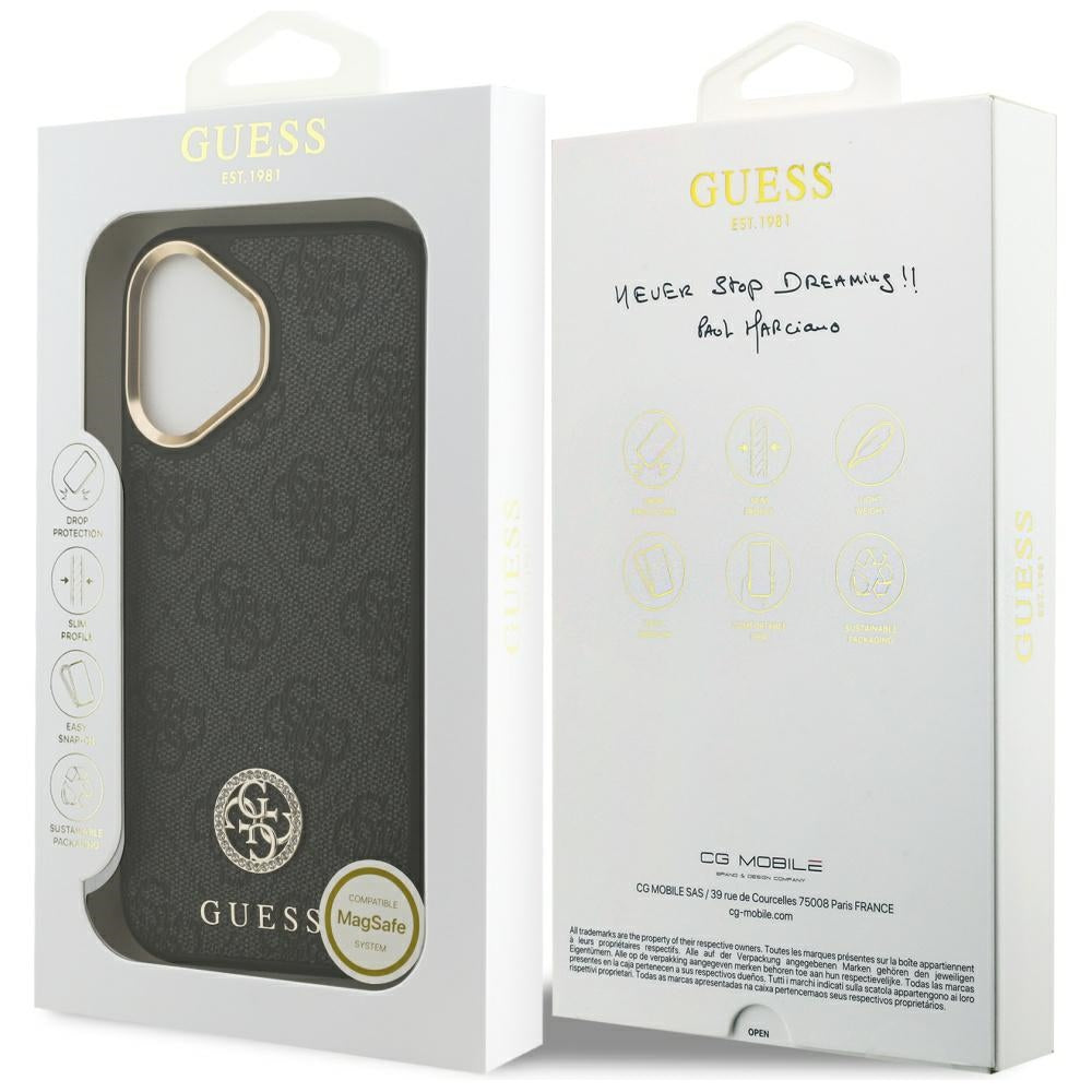 Puzdro MagSafe pre Apple iPhone 17, Guess, 4G Strass Logo, Čierne
