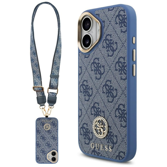 Puzdro MagSafe pre Apple iPhone 17, Guess, 4G Strass Logo with Big Strap, Modrá