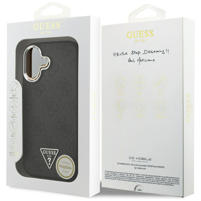 Puzdro MagSafe pre Apple iPhone 17, Guess, 4G Triangle Logo, Čierno Strieborné