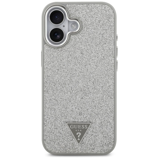 Puzdro MagSafe pre Apple iPhone 17, Guess, Glitter Triangle Logo, Strieborné