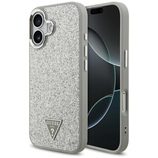 Puzdro MagSafe pre Apple iPhone 17, Guess, Glitter Triangle Logo, Strieborné