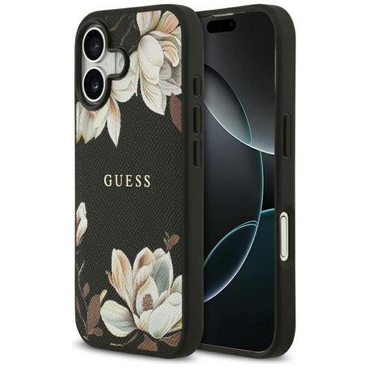 Puzdro MagSafe pre Apple iPhone 17, Guess, Grained Flowers, Čierne
