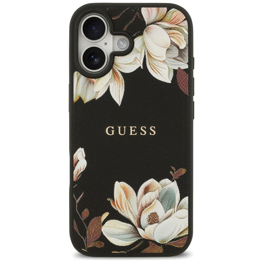 Puzdro MagSafe pre Apple iPhone 17, Guess, Grained Flowers, Čierne