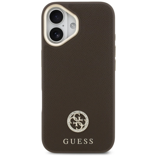 Puzdro MagSafe pre Apple iPhone 17, Guess, Grained Strass Logo, Hnedé