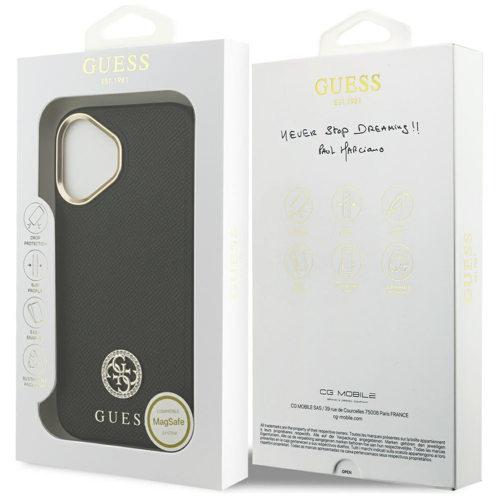 Puzdro MagSafe pre Apple iPhone 17, Guess, Grained Strass Logo, Čierne