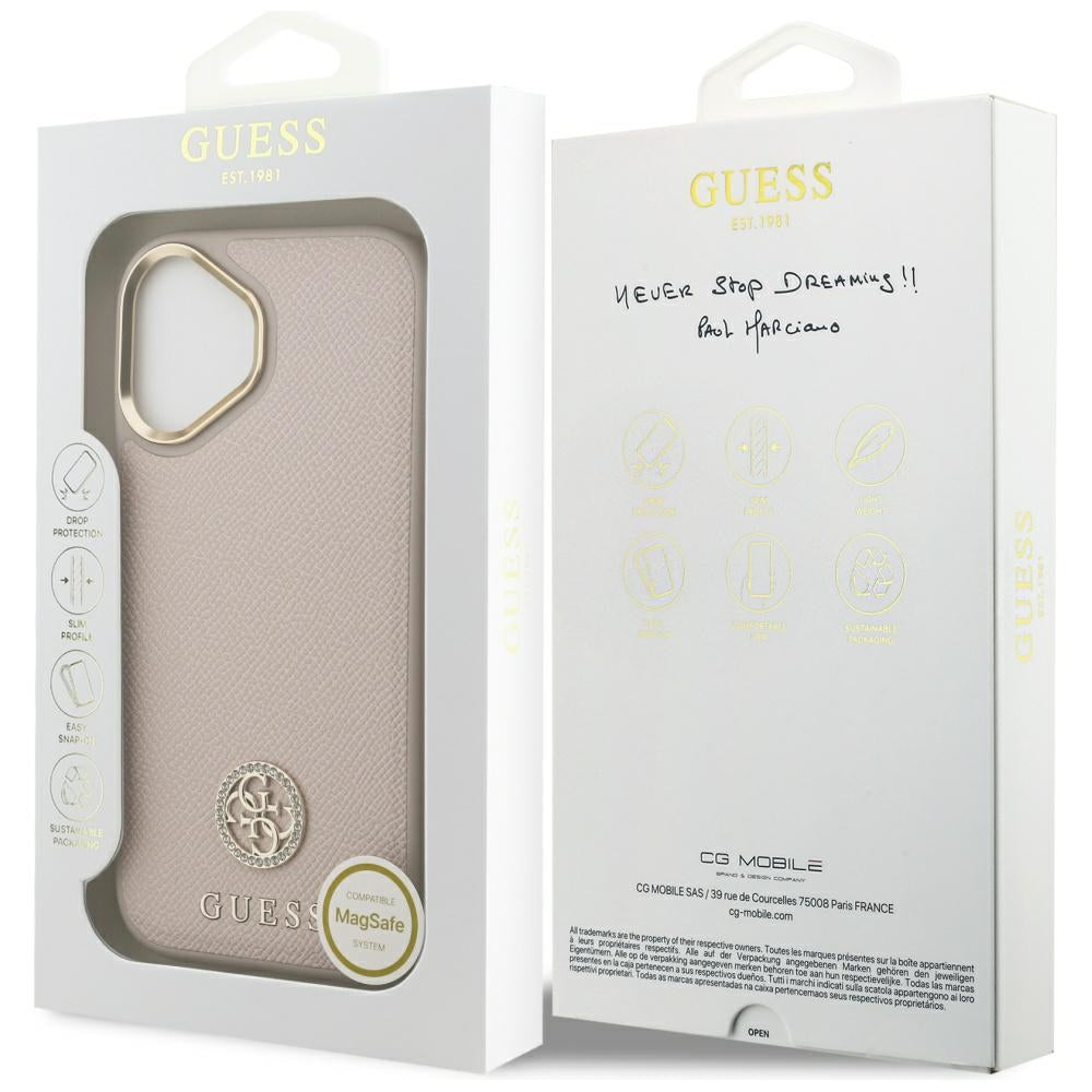 Puzdro MagSafe pre Apple iPhone 17, Guess, Grained Strass Logo, Ružové