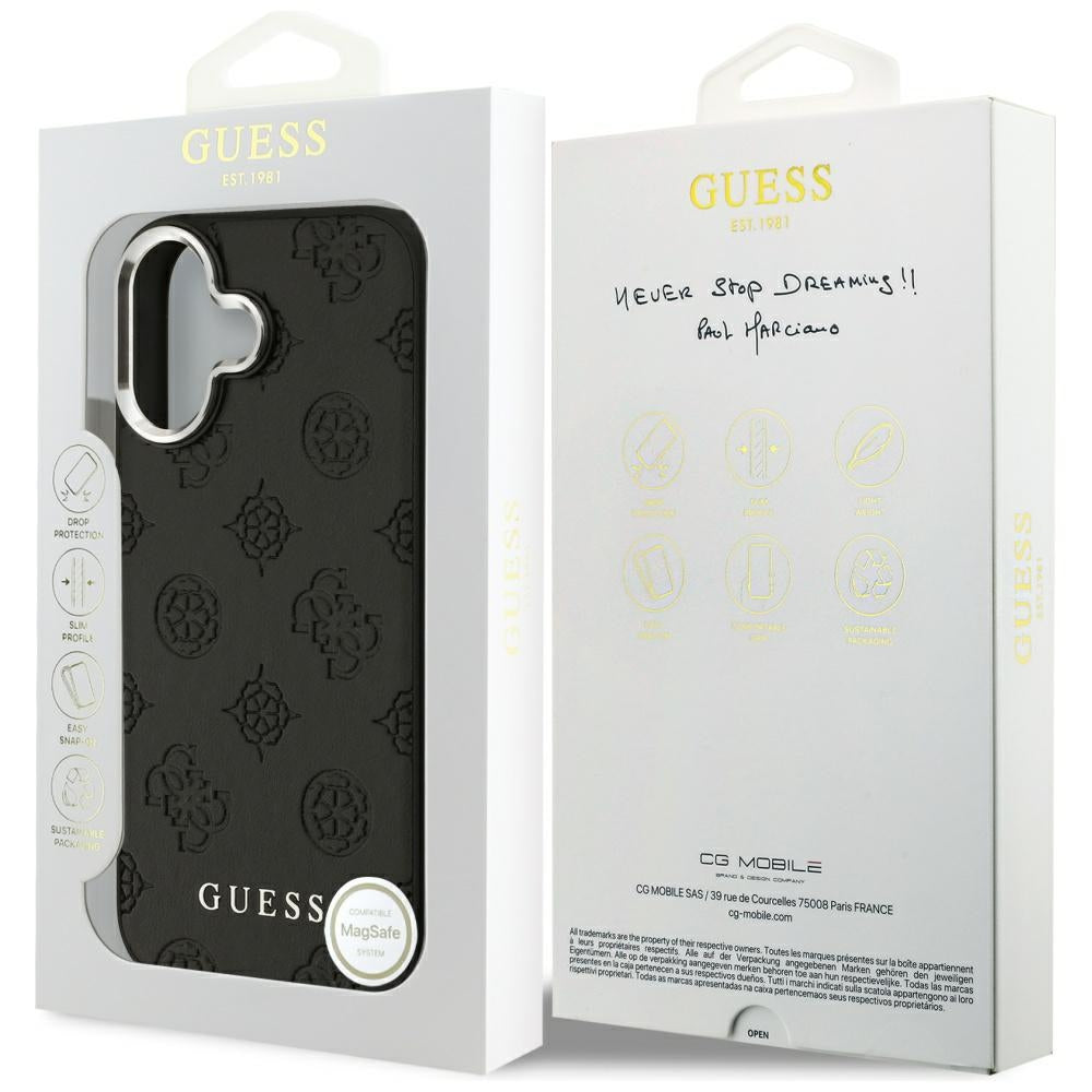 Puzdro MagSafe pre Apple iPhone 17, Guess, Peony Hot Stamp Script, Čierne