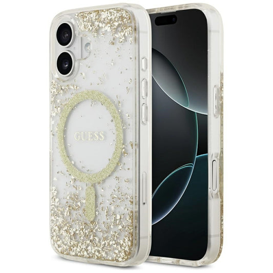 Puzdro MagSafe pre Apple iPhone 17, Guess, Resin Bottom Glitter, Zlaté