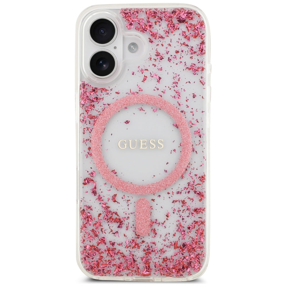 Puzdro MagSafe pre Apple iPhone 17, Guess, Resin Bottom Glitter, Ružové