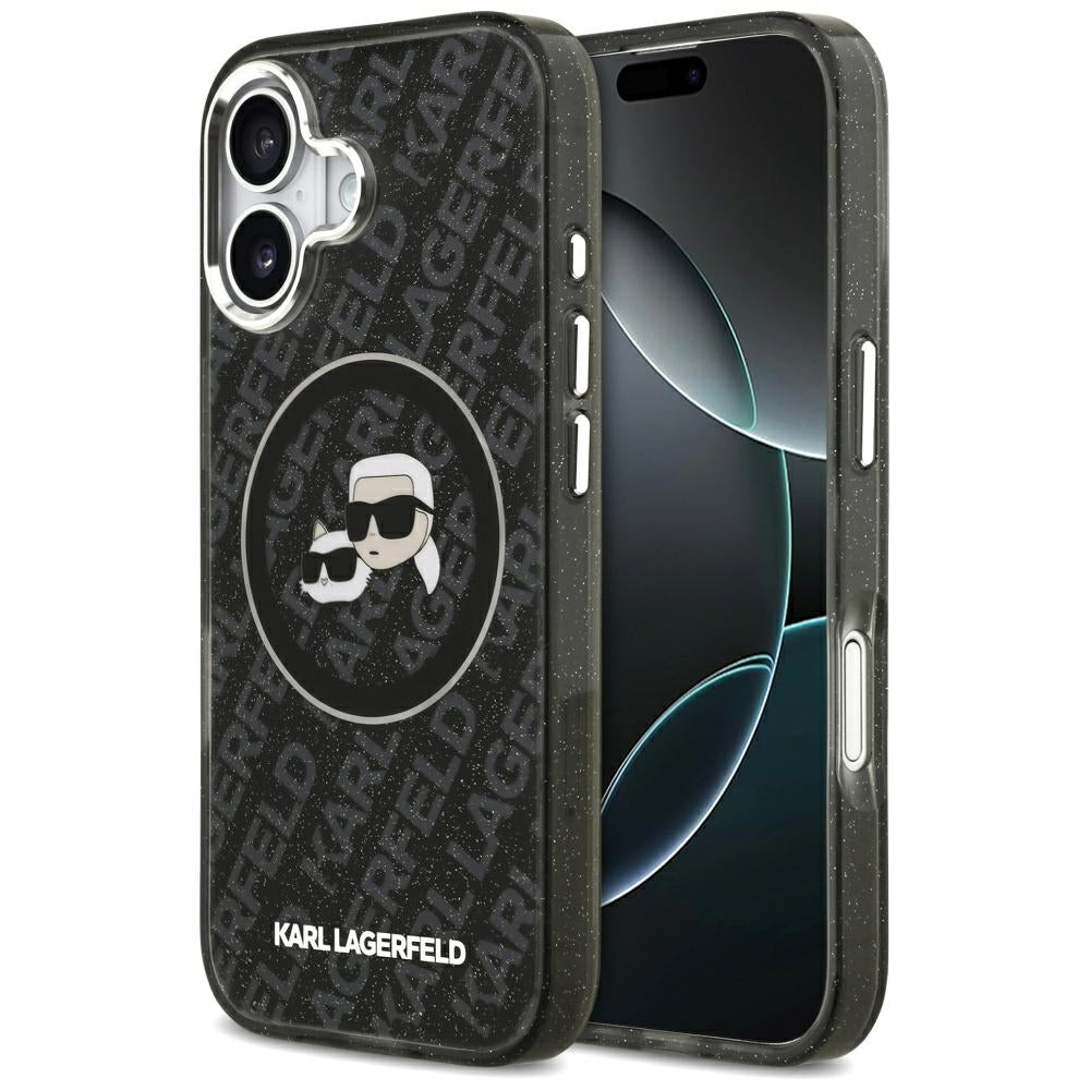 Puzdro MagSafe pre Apple iPhone 17, Karl Lagerfeld, Glitter Karl & Choupette Head, Čierne