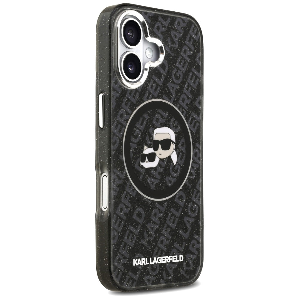 Puzdro MagSafe pre Apple iPhone 17, Karl Lagerfeld, Glitter Karl & Choupette Head, Čierne