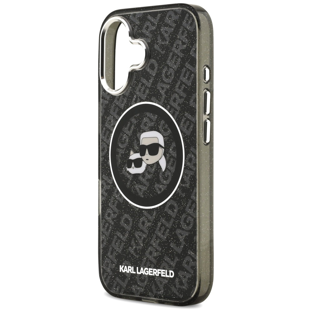 Puzdro MagSafe pre Apple iPhone 17, Karl Lagerfeld, Glitter Karl & Choupette Head, Čierne
