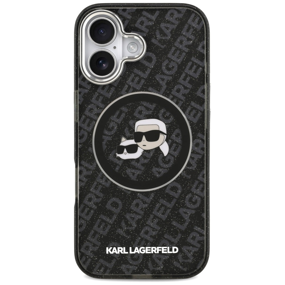 Puzdro MagSafe pre Apple iPhone 17, Karl Lagerfeld, Glitter Karl & Choupette Head, Čierne
