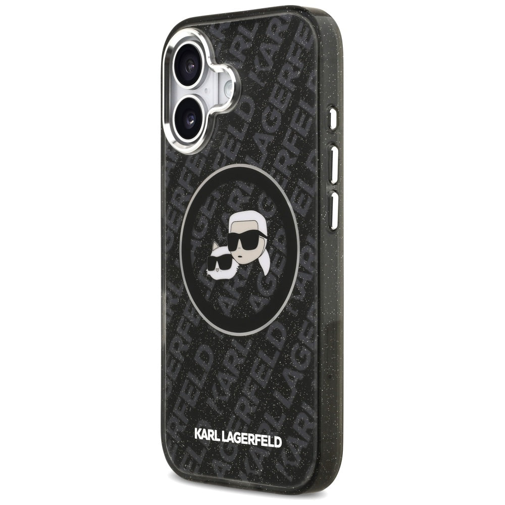 Puzdro MagSafe pre Apple iPhone 17, Karl Lagerfeld, Glitter Karl & Choupette Head, Čierne