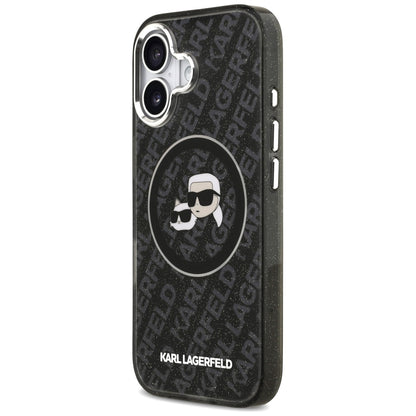 Puzdro MagSafe pre Apple iPhone 17, Karl Lagerfeld, Glitter Karl & Choupette Head, Čierne