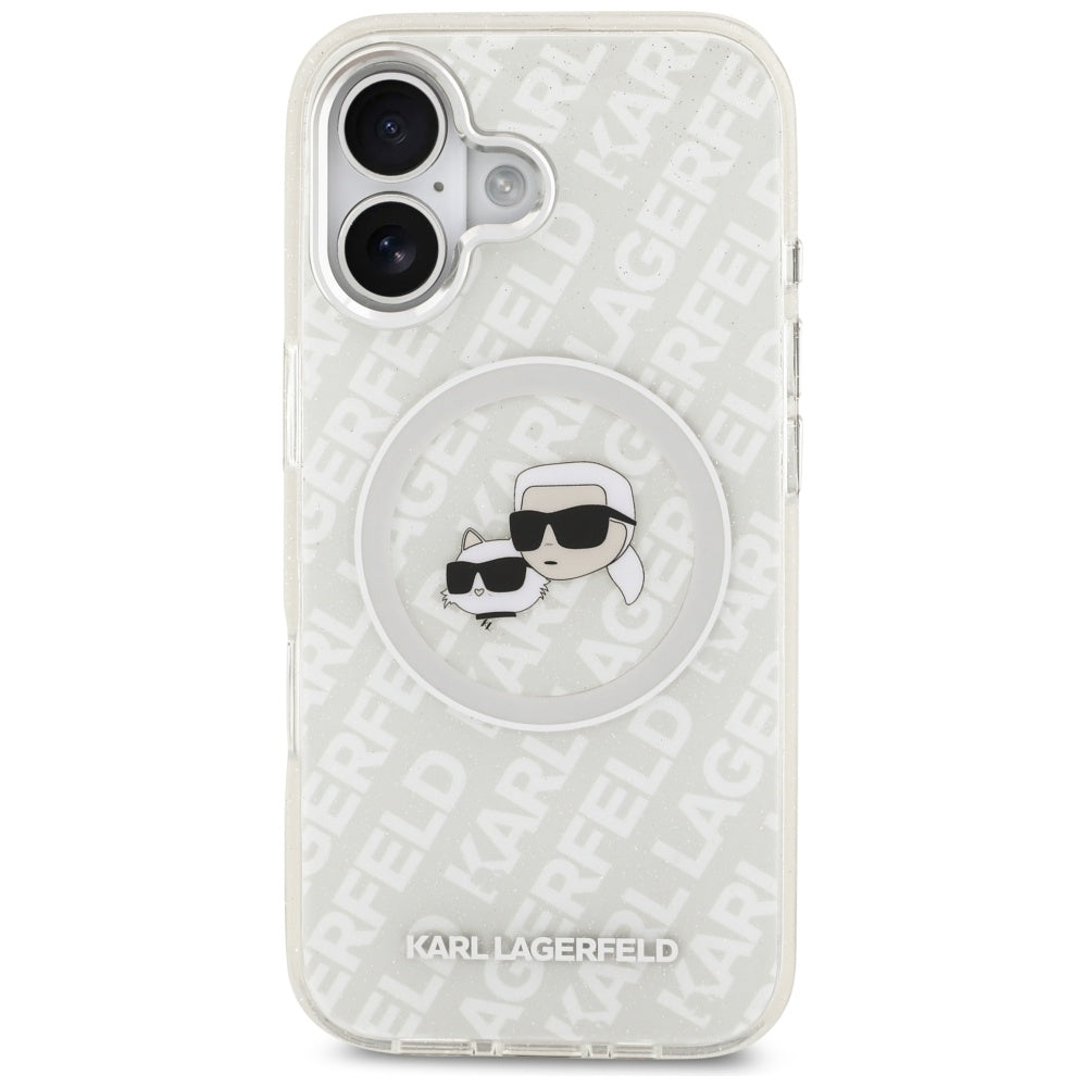 Puzdro MagSafe pre Apple iPhone 17, Karl Lagerfeld, IML Glitter Karl & Choupette`s Heads, Sivá