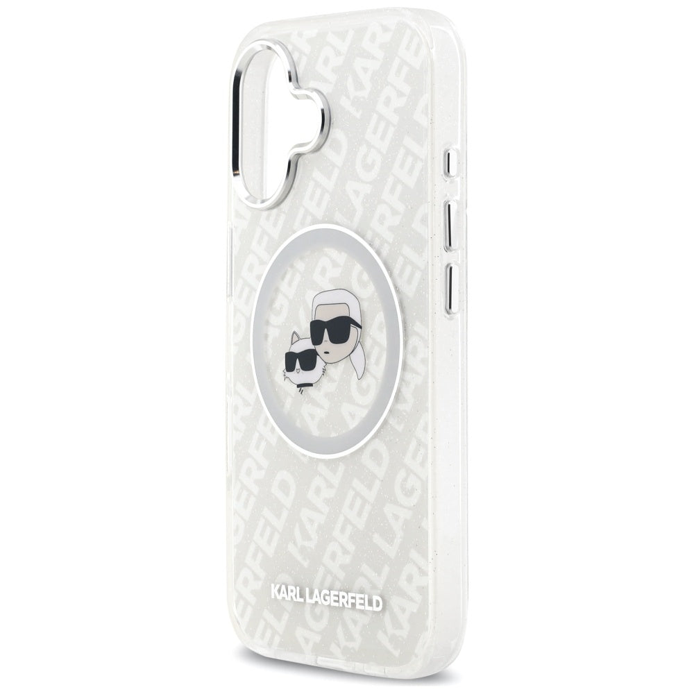 Puzdro MagSafe pre Apple iPhone 17, Karl Lagerfeld, IML Glitter Karl & Choupette`s Heads, Sivá