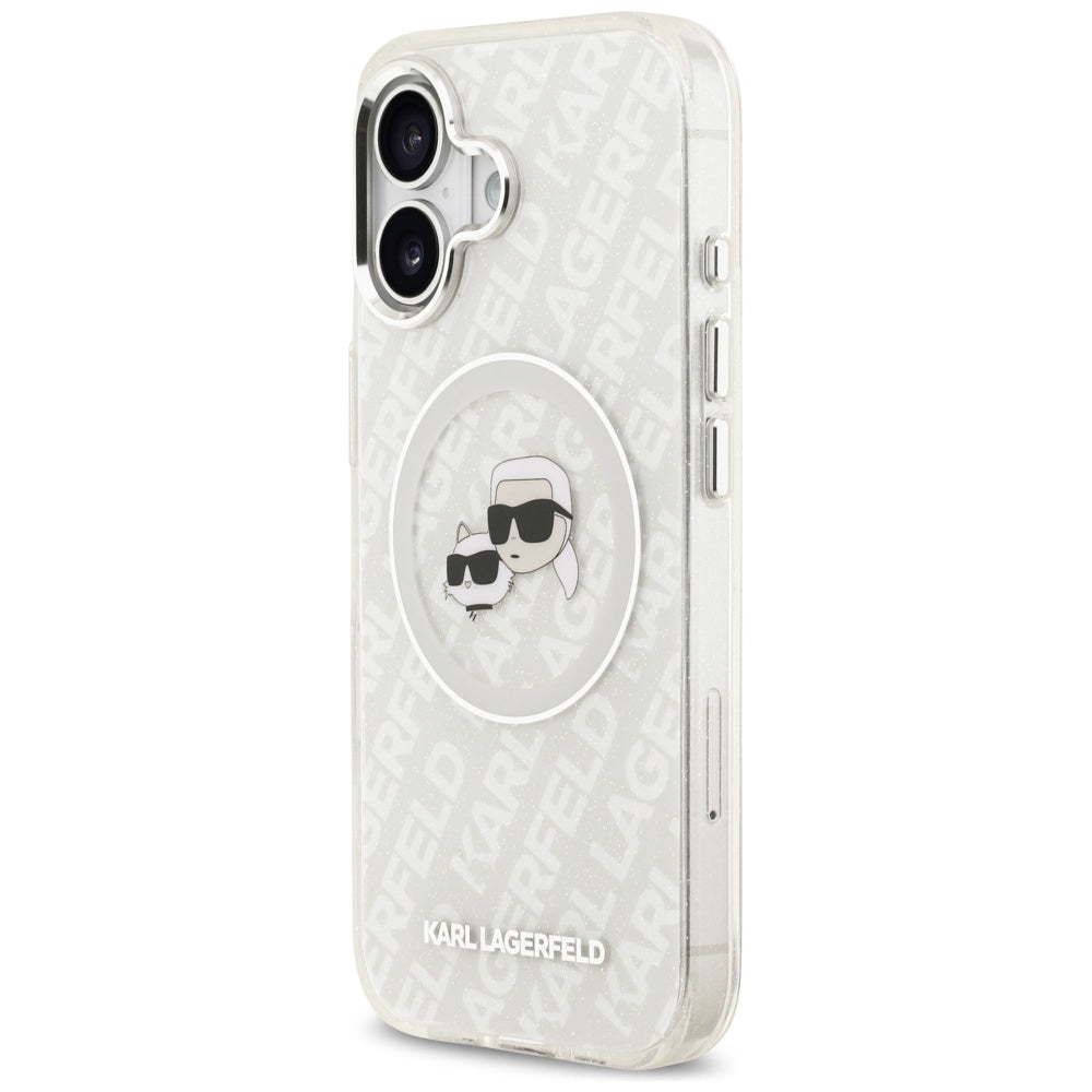 Puzdro MagSafe pre Apple iPhone 17, Karl Lagerfeld, IML Glitter Karl & Choupette`s Heads, Sivá