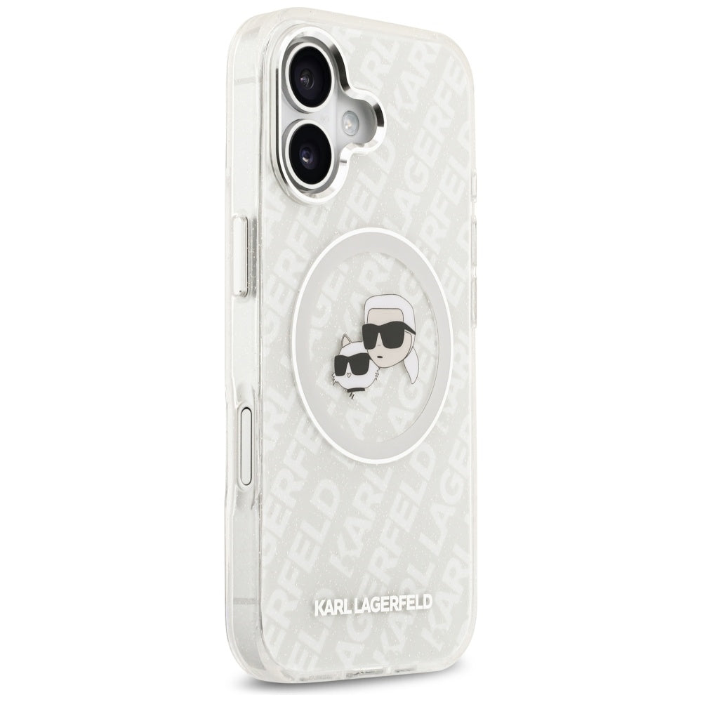 Puzdro MagSafe pre Apple iPhone 17, Karl Lagerfeld, IML Glitter Karl & Choupette`s Heads, Sivá