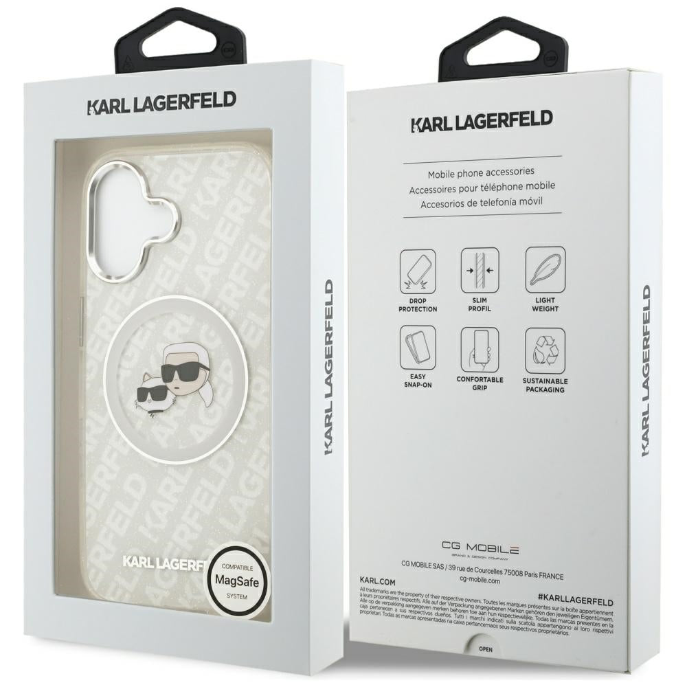 Puzdro MagSafe pre Apple iPhone 17, Karl Lagerfeld, IML Glitter Karl & Choupette`s Heads, Sivá