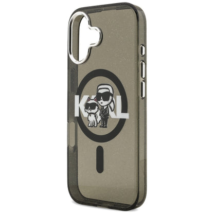 Puzdro MagSafe pre Apple iPhone 17, Karl Lagerfeld, IML Sketch Logo Glitter Karl & Choupette, Čierne