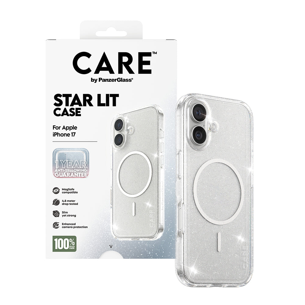 Puzdro MagSafe pre Apple iPhone 17, PanzerGlass, Care Urban Explorer Star Lit, Biela Transparentná